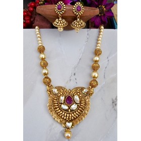 Antique Designer Paan Chakri Kundan Necklace Set with Rubies
